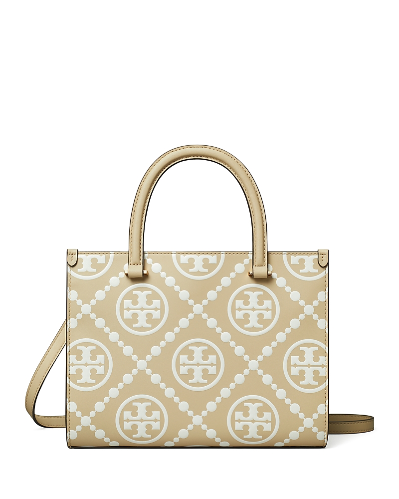 Tory Burch T Monogram Embossed Square Tote In Beige