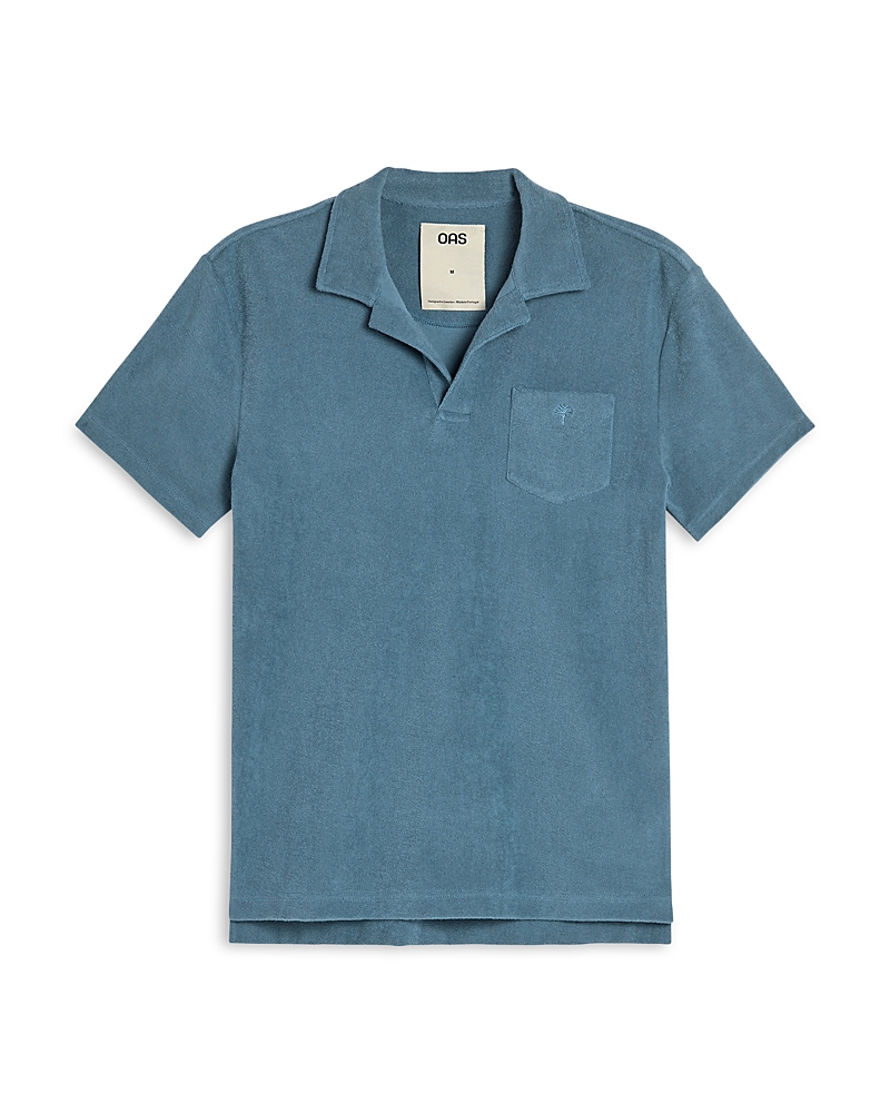 Oas Coronet Cotton French Terry Pocket Polo In Blue