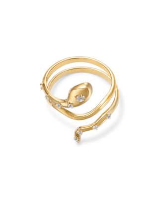 14K Yellow Gold White Topaz Snake Coil Ring