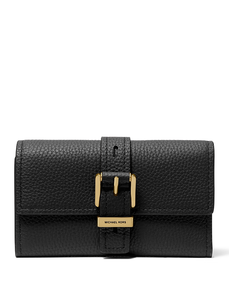 Michael Kors Nolita Medium Pebbled Leather Tri-fold Wallet In Black
