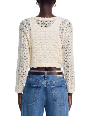 Crochet V Neck Cardigan Sweater - Exclusive
