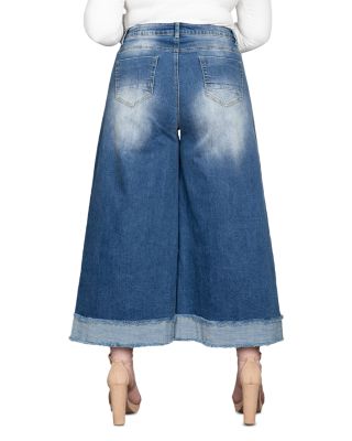 Cropped Wide Leg Jeans in Two Tone