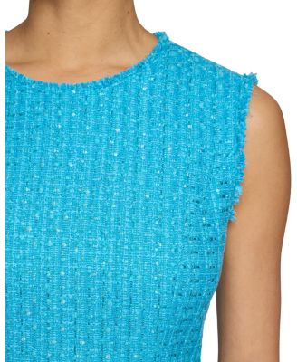 CAMI Sleeveless Luxury Tweed Sheath Dress with Skirt Ruffle