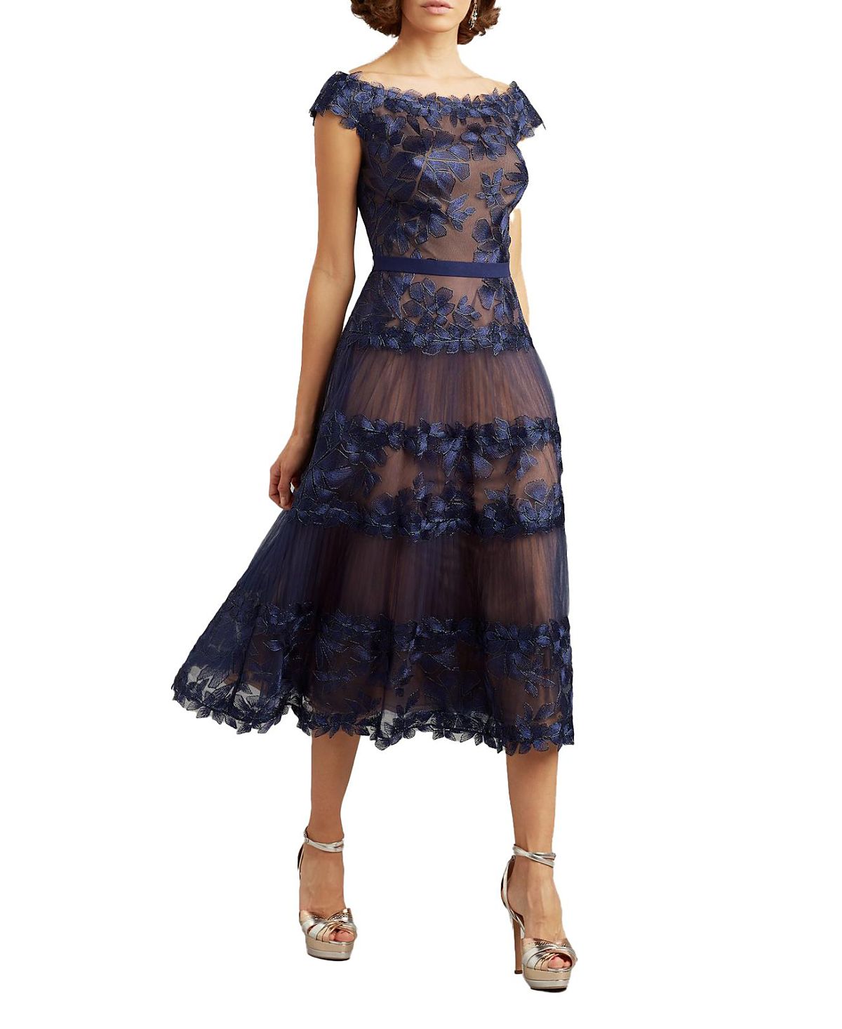 Tadashi Shoji Adriane Floral Embroidered Tea-Length Dress