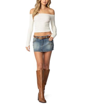 Studded Bow Distressed Denim Mini Skirt