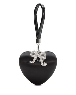 Self-Portrait - Black Satin Top Handle Heart Clutch