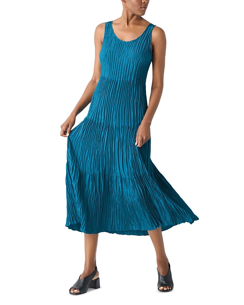 Eileen Fisher Crushed Silk Tiered Midi Dress