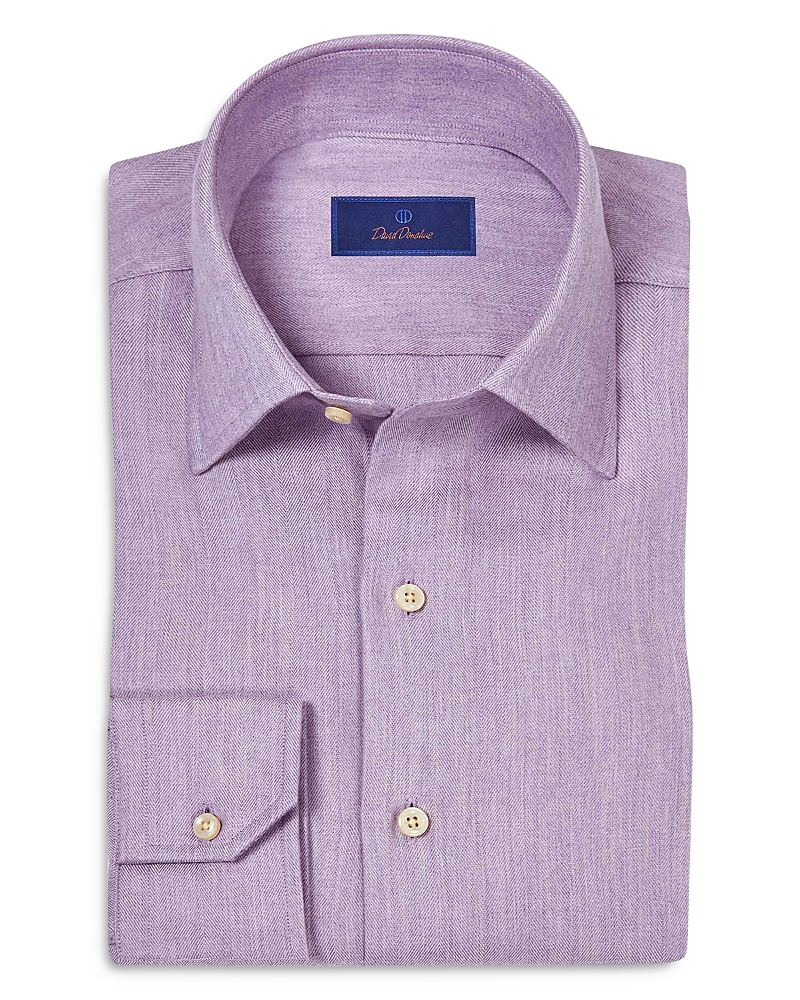 David Donahue Spread Collar Herringbone Sport Shirt In Lilac