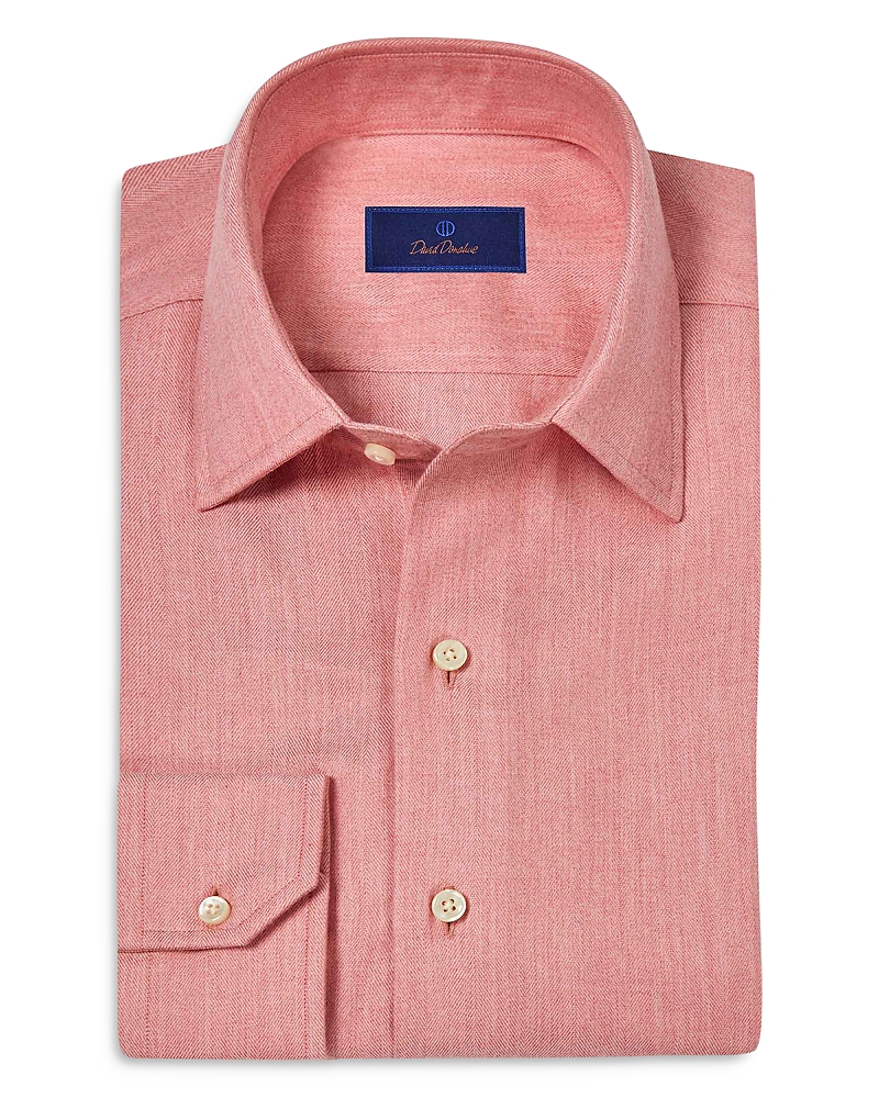 David Donahue Spread Collar Herringbone Sport Shirt In Nantucket