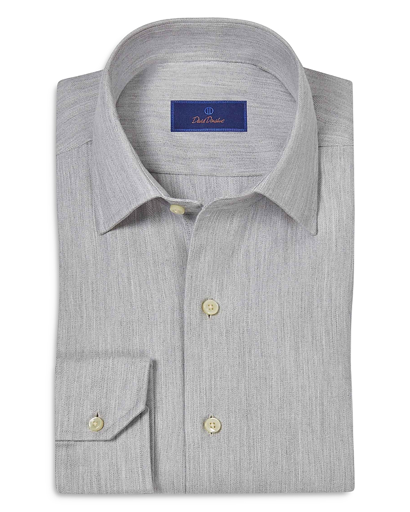 David Donahue Spread Collar Herringbone Sport Shirt In Pearl