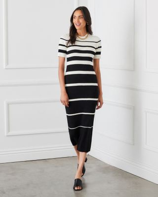 Striped Ribbed Midi Sweater Dress