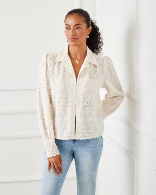 Embroidered Scalloped Blouse