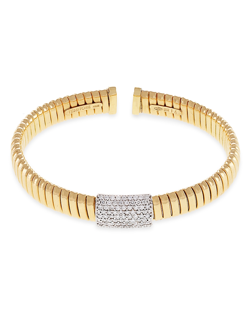 Alberto Milani 18k Yellow Gold Via Mercanti Tubogas Diamond Cylinder Bangle Bracelet In Gold