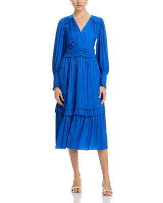 T Tahari - Long Sleeve V Neck Fit and Flare Dress