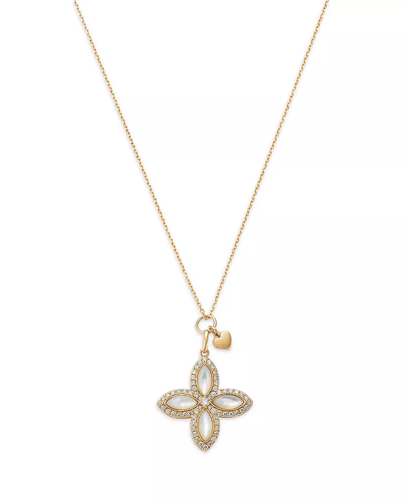 Bloomingdale's Fine Collection Mother of Pearl & Diamond Flower Pendant Necklace in 14K Yellow Gold, 18