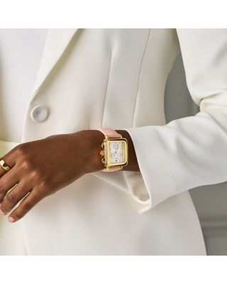 Deco Sport Chronograph 18K Gold Plated Ballet Pink Silicone Watch, 34mm x 36mm