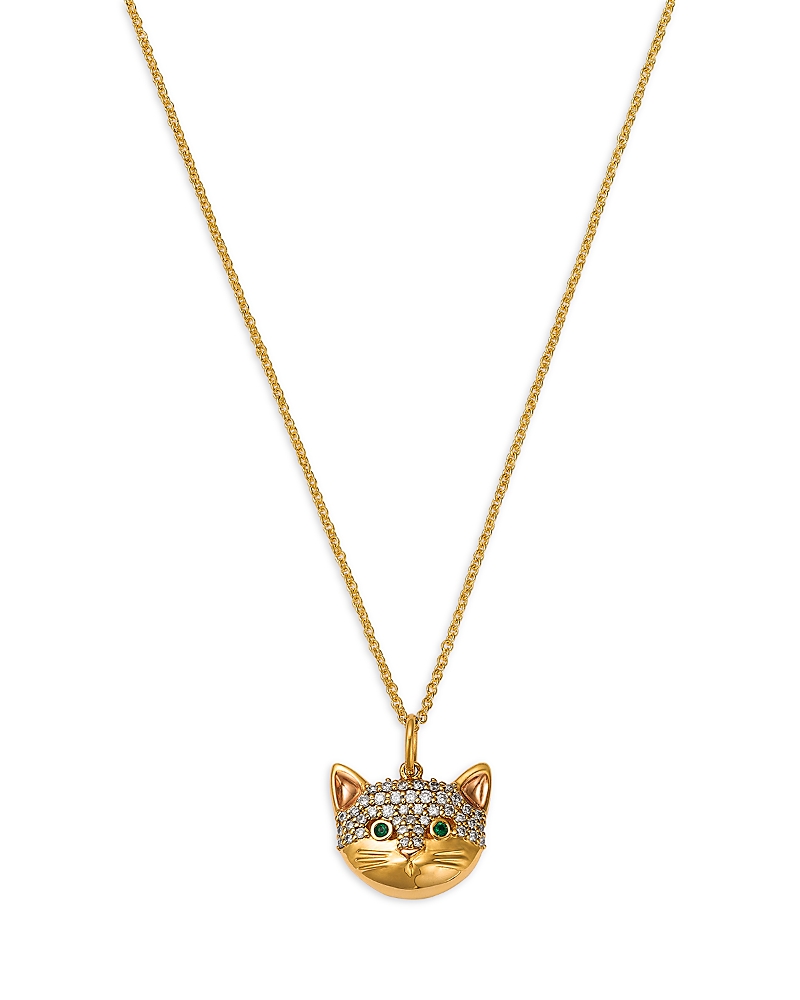 Sydney Evan 14k Yellow Gold Diamond Cat Charm Pendant Necklace, 18 In Gold