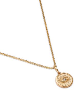14K Yellow Gold Diamond Marquise Eye Coin Pendant Necklace, 0.013 tcw