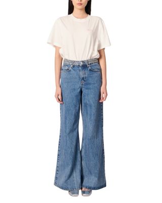 Studded Mid Rise Wide Leg Jeans in Blue Jean