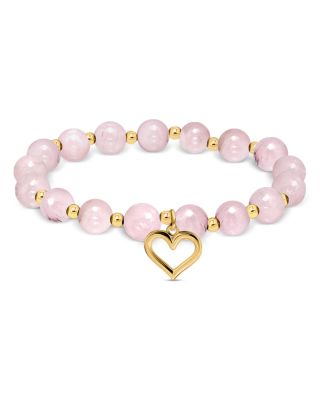 Aqua Pink Agate Beads & Heart Charm Stretch Bracelet - Exclusive