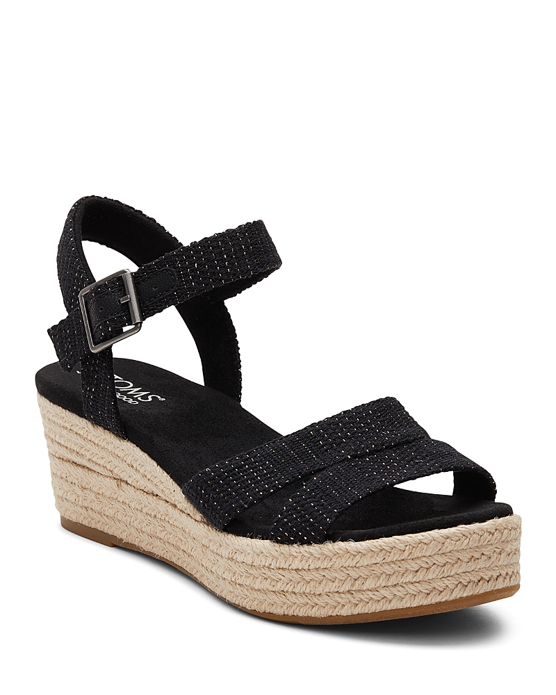 Toms Audrey Ankle Strap Espadrille Platform Wedge Sandal In Black