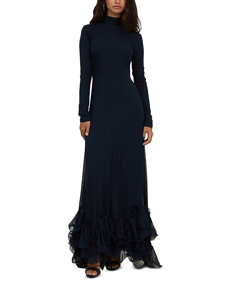 Rotate Chiffon Ruffle Long Sleeve Maxi Dress