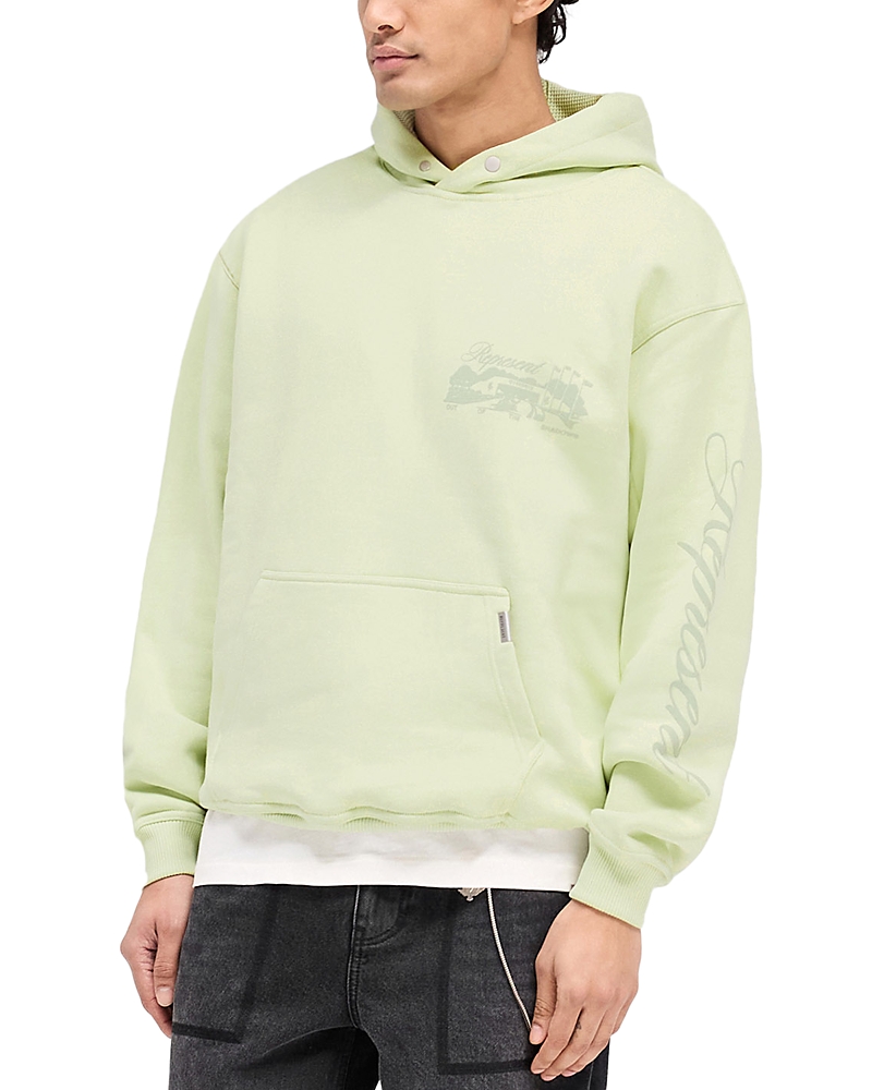 Represent Logo-print Cotton Hoodie In Matcha