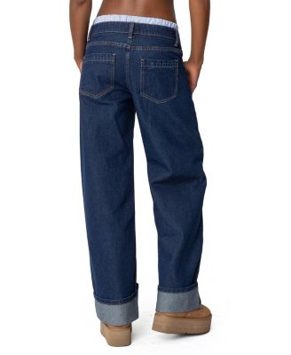 Striped Boxer Detail Low Rise Dark Wash Jeans