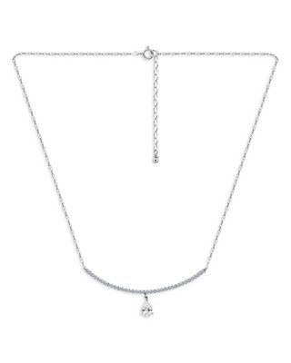 Pear Shape Cubic Zirconia & Pav&eacute; Curved Bar Pendant Necklace in Sterling Silver, 16"-18" - Exclusive