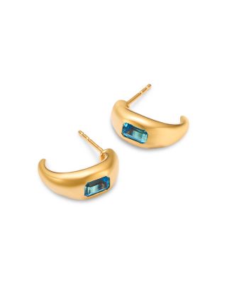 Swiss Blue Topaz Bold Gold J-Hoop Earrings in 14K Yellow Gold