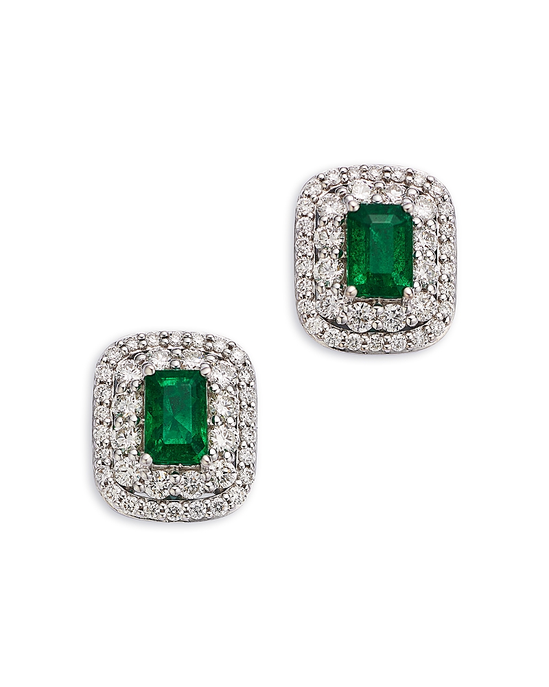 Bloomingdale's Fine Collection Emerald & Diamond Double Halo Statement Stud Earring In 14k White Gold In Green/white Gold