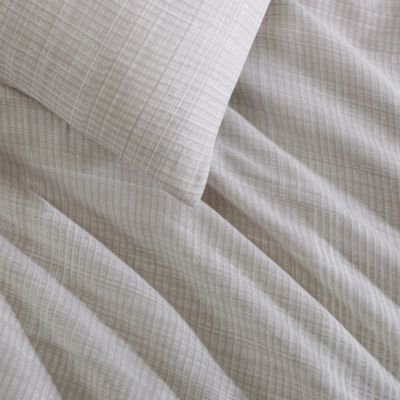 Textural Rib Cotton Sateen 3 Piece Comforter Set, Queen