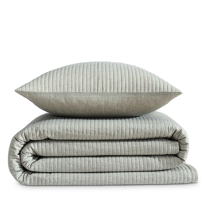 Calvin Klein Mini Channel Stitch Solid 3 Piece Quilt Set, Queen In Dark Green