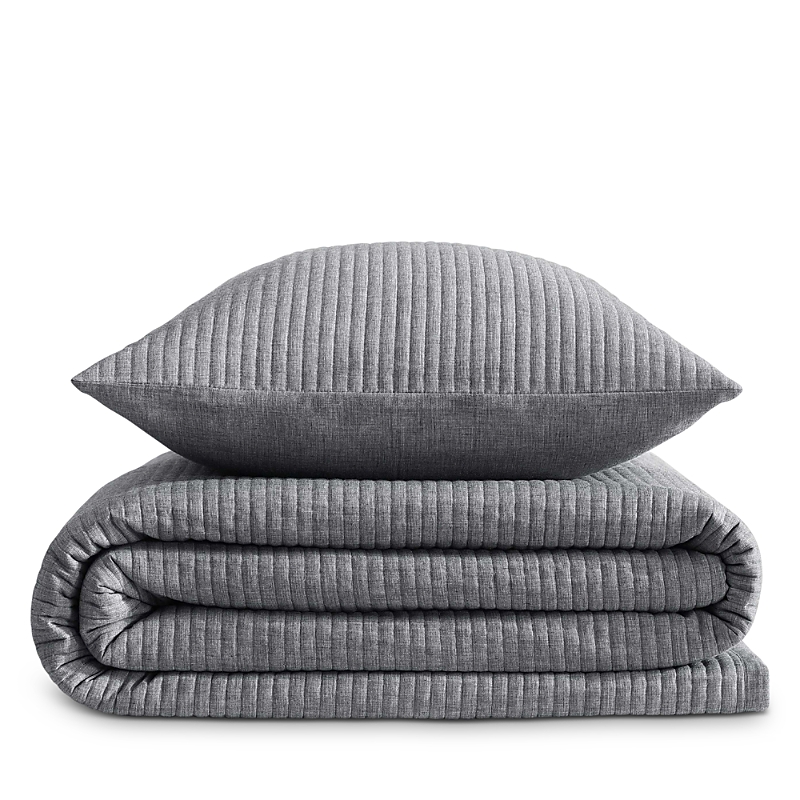 Calvin Klein Mini Channel Stitch Solid 3 Piece Quilt Set, King In Dark Grey