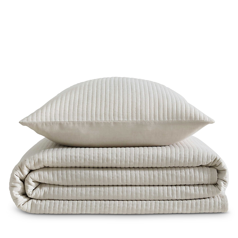 Calvin Klein Mini Channel Stitch Solid 3 Piece Quilt Set, Queen In Light Beige