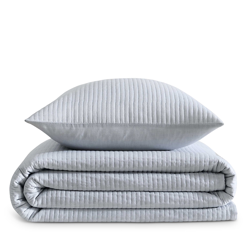 Calvin Klein Mini Channel Stitch Solid 3 Piece Quilt Set, Queen In Pastel Blue