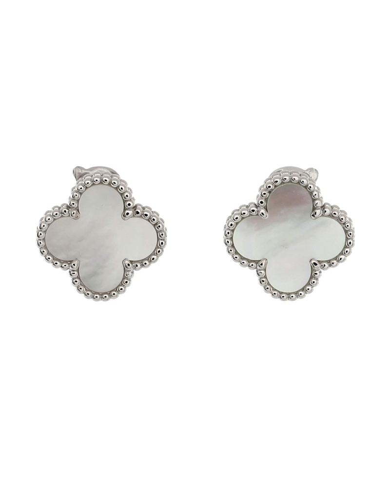 Pre-owned Pre-owned Van Cleef & Arpels Van Cleef & Arpels Vintage Alhambra Earrings 18k White Gold And Mother Of Pearl