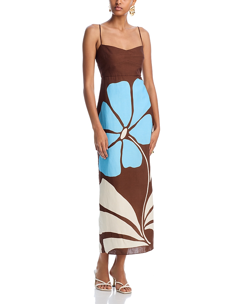 Cala De La Cruz Linen Paloma Floral Graphic Dress - 100% Exclusive In Cameliamoc