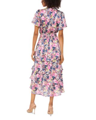 Crossover Flutter Sleeve Tiered Dress