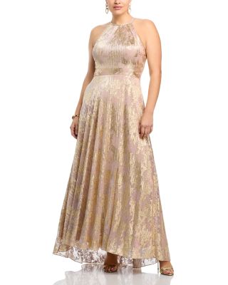 Foil Knit Metallic Halter Gown - Exclusive