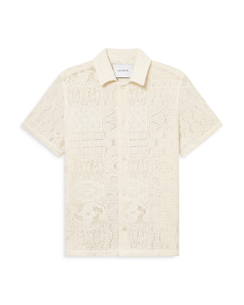 Les Deux Hector Short Sleeve Lace Shirt In Ivory