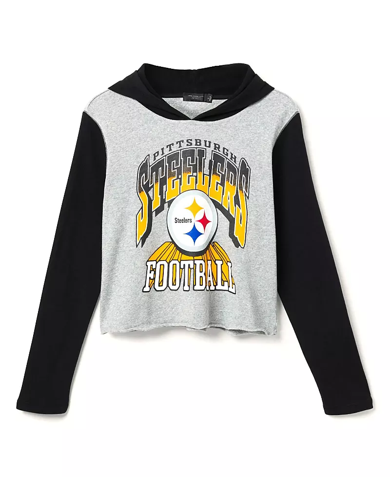 Junk Food Clothing Women's Nfl Pittsburgh Steelers Block Crop Hoodie