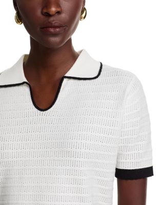 Tipped Rib Knit Polo Sweater