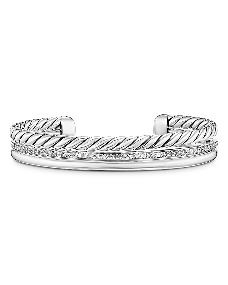 Dy Mercer Three Row Cuff Bracelet in Sterling Silver with Diamonds, 10mm