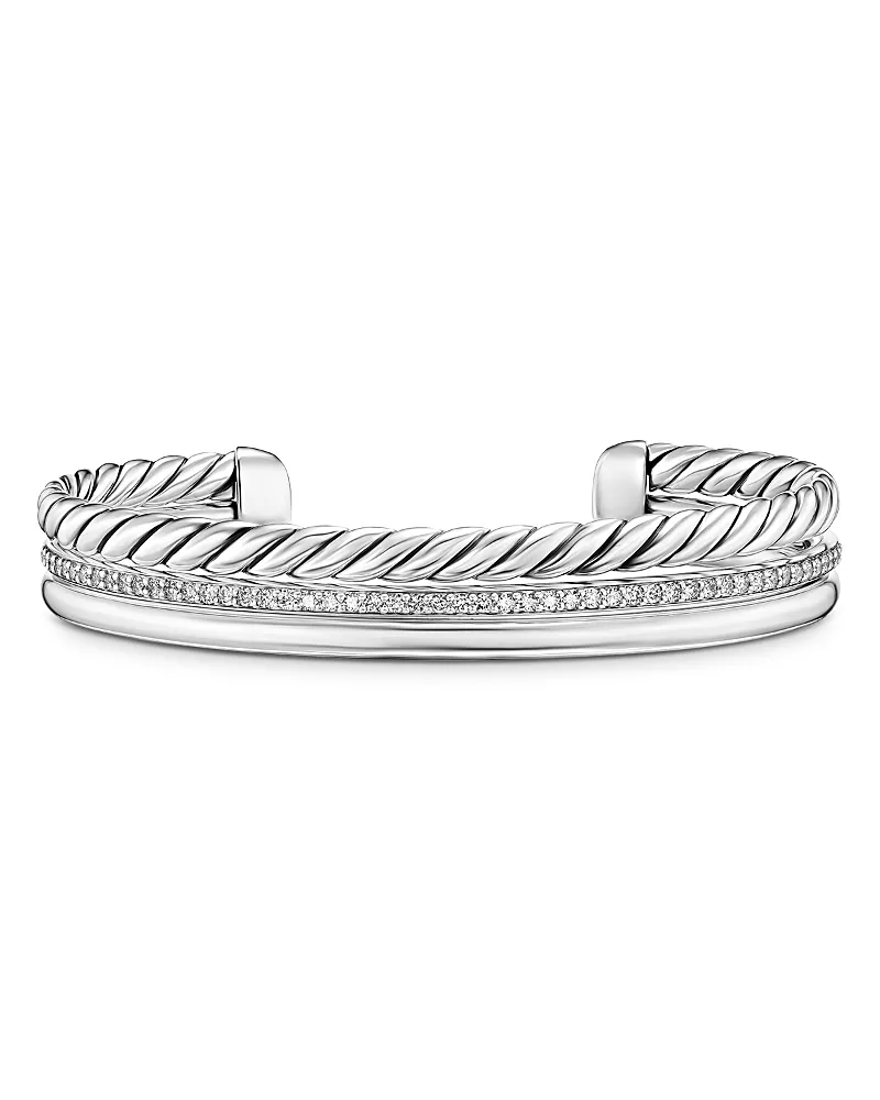 Dy Mercer Three Row Cuff Bracelet in Sterling Silver with Diamonds, 10mm