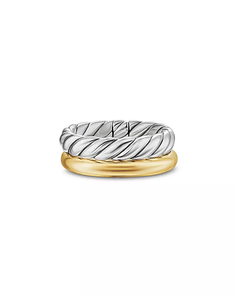 Dy Mercer Two Row Ring in Sterling Silver with 18K Yellow Gold, 8mm