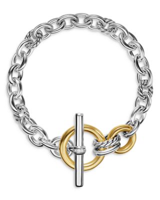 DY Mercer Toggle Chain Bracelet in Sterling Silver with 18K Yellow Gold and Diamonds, 12.7mm