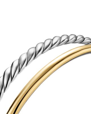 DY Mercer Two Row Cuff Bracelet in Sterling Silver with 18K Yellow Gold, 8mm