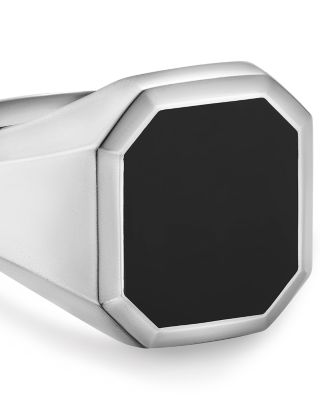 Men's Streamline Signet Ring in Sterling Silver with Black Onyx, 18mm