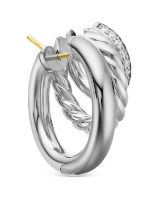 Three Row Hoop Earrings in Sterling Silver with Diamonds, 21mm